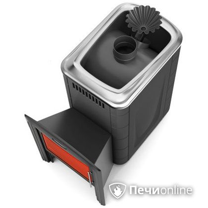 Дровяная банная печь TMF Ангара 2012 Carbon Витра с закрытой каменкой антрацит в Ставрополе
