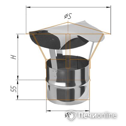 Дымоход Феррум Зонт нержавеющий 0.5 d-115 по воде в Ставрополе